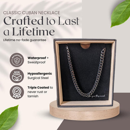 Love You This Much Promise 5mm Cuban Chain Necklace for Him, 22" Length + Luxury Box, Sentimental Anniversary for Him, Boyfriend Birthday, Couple Gifts for Husband or Boyfriend (Titan Black Finish)