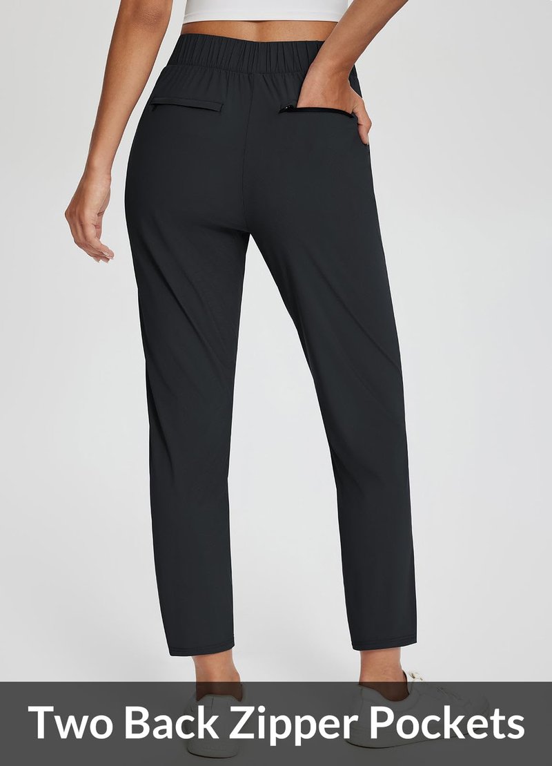 baleaf Womens Travel Pants Petite Stretch with Pockets Golf Ankle Dress Work Business Casual Slacks Fall Joggers Black L