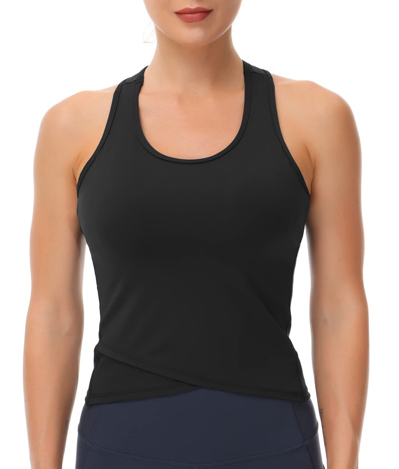 Women’s Racerback Workout Tank Tops with Built in Bra Sleeveless Running Yoga Shirts Slim Fit (Large, Black)