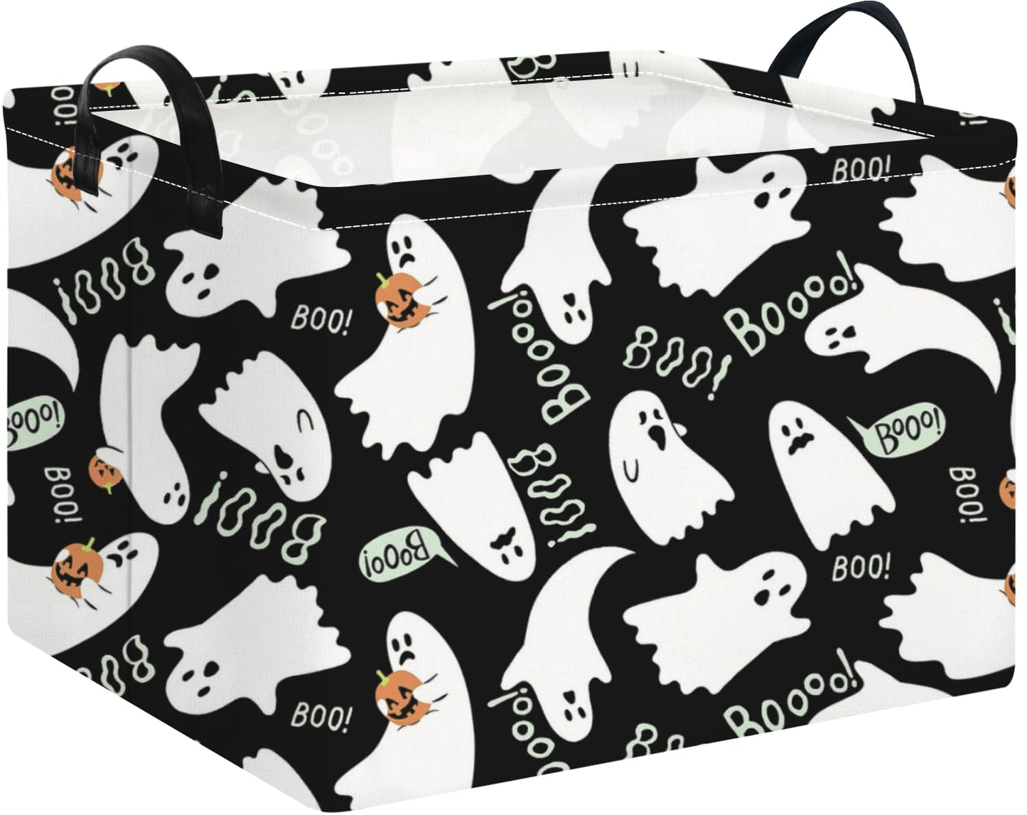 NTAOHAMPER Rectangular Gift Storage Basket Empty for Halloween, Storage Bin with Handles, Room Decor, Book Box(Black Ghost)