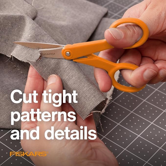 Fiskars Premier No. 5 Micro-Tip Orange-Handled Fabric Scissors - Double Loop Handle - Sewing and Craft Scissors - Orange