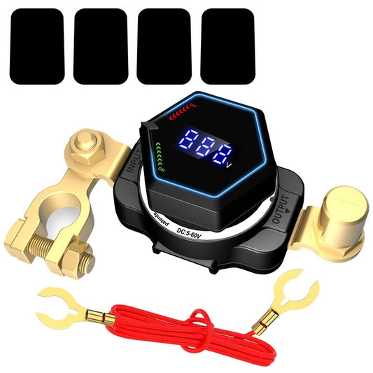 AWBLIN Top Post Battery Disconnect Switch with Voltmeter, DC 5-80V Master Isolator On Off Kill Switch Power Cut/Shut Off Switch for Marine Boat RV Car Truck Camper Trailer