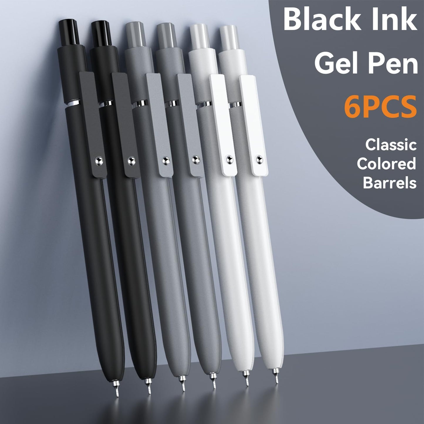 ACEES Gel Pens, 6 Pcs 0.5mm Fine Point Black Ink Pen With Smooth Writing, Office Desk Accessories, School Supplies Gifts for Men Women, Quick Dry Pens For Journaling, Black/Gray/White