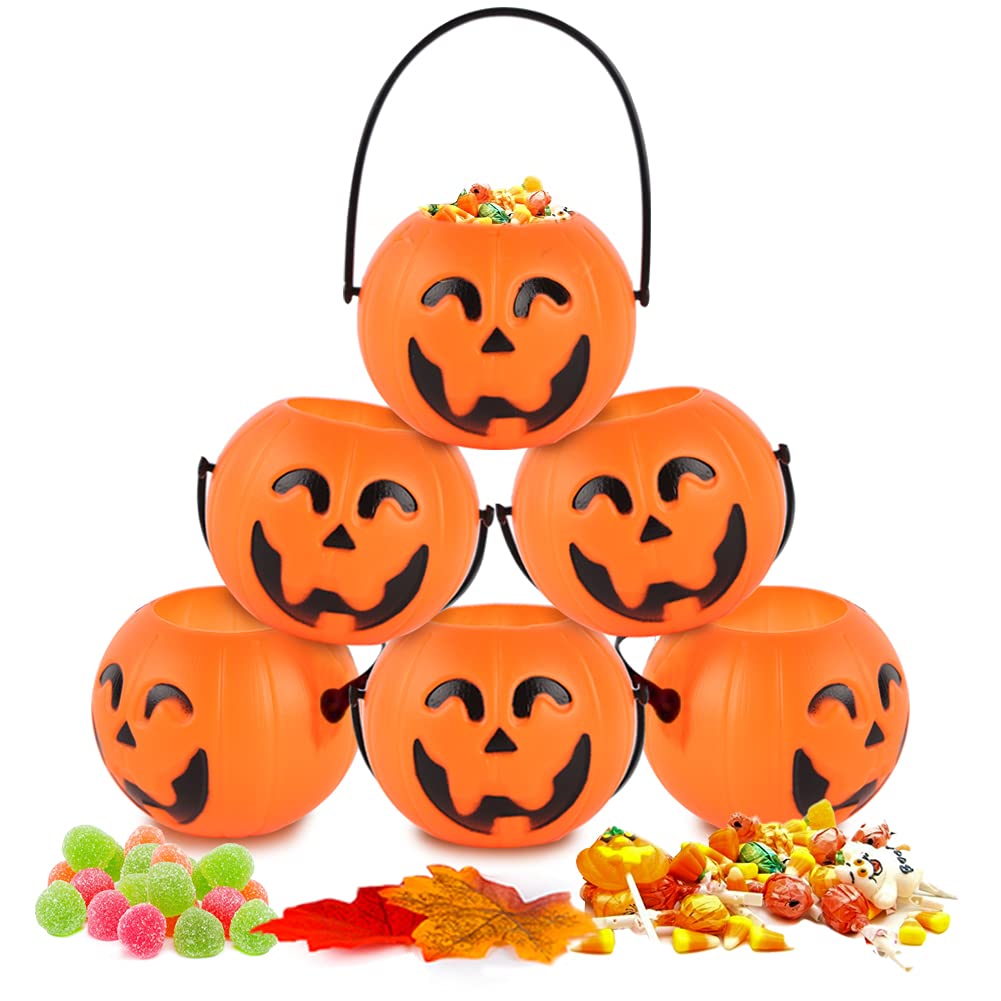 MCPINKY Mini Halloween Portable Pumpkin Bucket, 16PCS 2.5 inches Small Halloween Pumpkin Candy Buckets Children Trick or Treat Bags for Halloween Party Favor