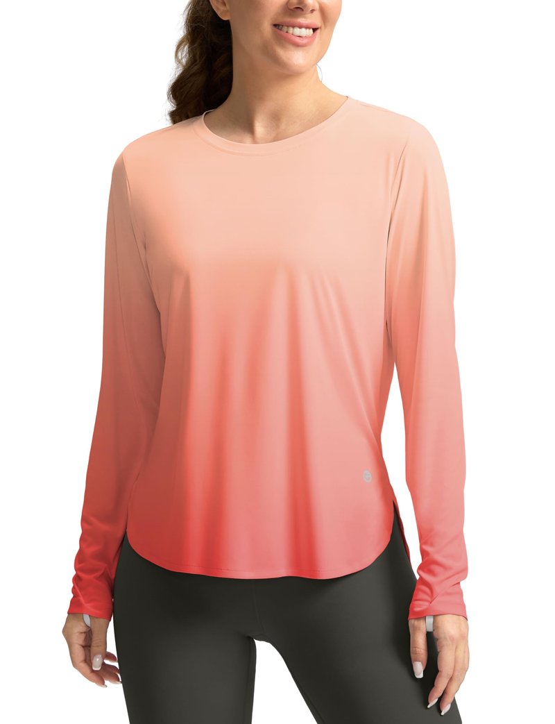 Women's Sun Shirts UPF 50+ Long Sleeve UV Protection Shirt Lightweight Quick Dry Workout Hiking Tops for Women(Orange/Red Gradient,XS)