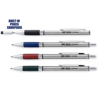 June Gold 4 Pro 2.0 mm Mechanical Pencils, 36 Colored Refills, 36 2B Refills, 36 4B Refills, 2 Sharpeners, 2 Smudge Resistant Erasers, Built in Sharpeners & Soft Non-Slip Grip on Each Pencil