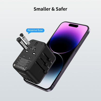 MOMAX Universal Travel Adapter,70W GaN Travel Plug Adapter with UK/EU/AU/US Plugs, 3USB-C PD & 2USB-A QC International Adapter Charger, Adapter Plug for Laptops Tablets Phones Vision Pro 1-World