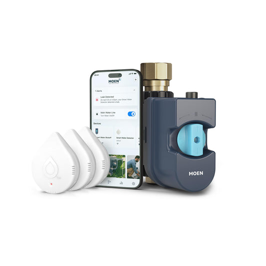 Moen 900-006 Flo by Moen 1-Inch Smart Water Shutoff with 920-005 Flo by Moen Smart Water Detector, 3-Pack