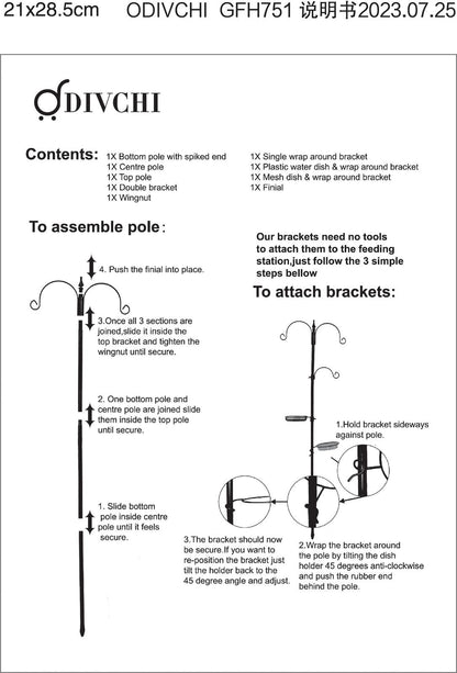 DIVCHI Bird Feeders Hanging Station With 2 Dishes Feeder Pole, Feeding Station, Metal Bird Feeder Stand, Feeders For Small Birds Garden Decorations (Only Station, Feeder Not Included)