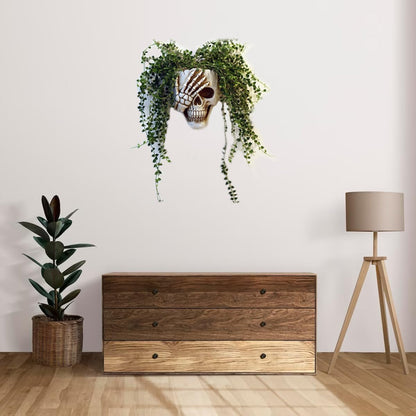 Dolkgy Skull Wall Planter for Home Décor, Resin Skeleton Gothic Planter for Indoor Outdoor Plants Decorations, White Hanging Skull Vase Unique Spooky Face Flower Pot Head Planters