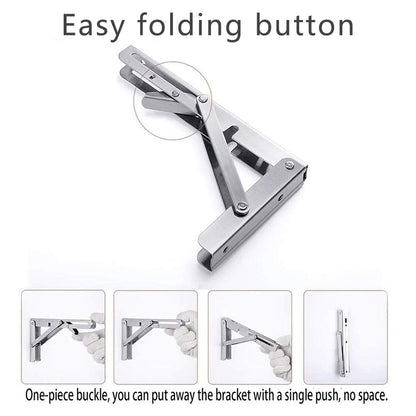 Folding Shelf Brackets, Max Load 300 lb, Heavy Duty Stainless Steel Collapsible Wall Mounted Shelf Brackets for Table, Space Saving DIY Bracket, Pack of 2 (2, Foldable 12")