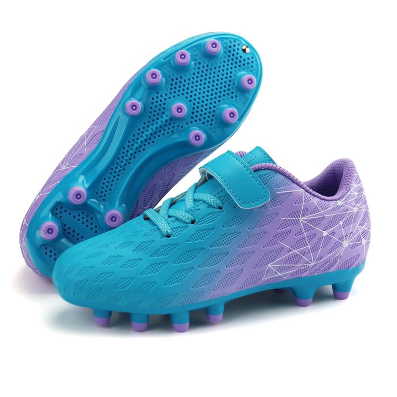 brooman Kids Firm Ground Soccer Cleats Boys Girls Athletic Outdoor Football Shoes (4,Mint Purple)