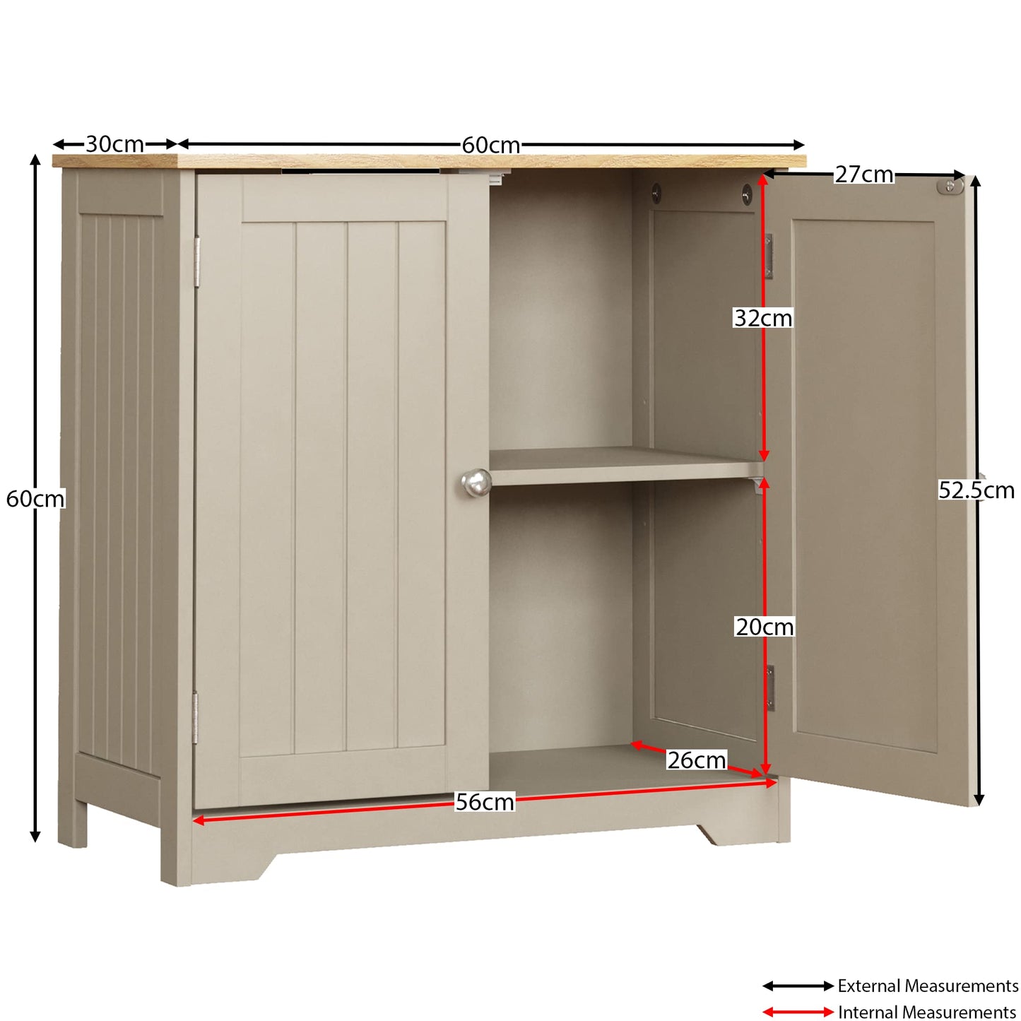 Bath Vida Priano Under Sink Bathroom Cabinet Floor Standing Storage Cupboard Basin Unit, Grey & Oak