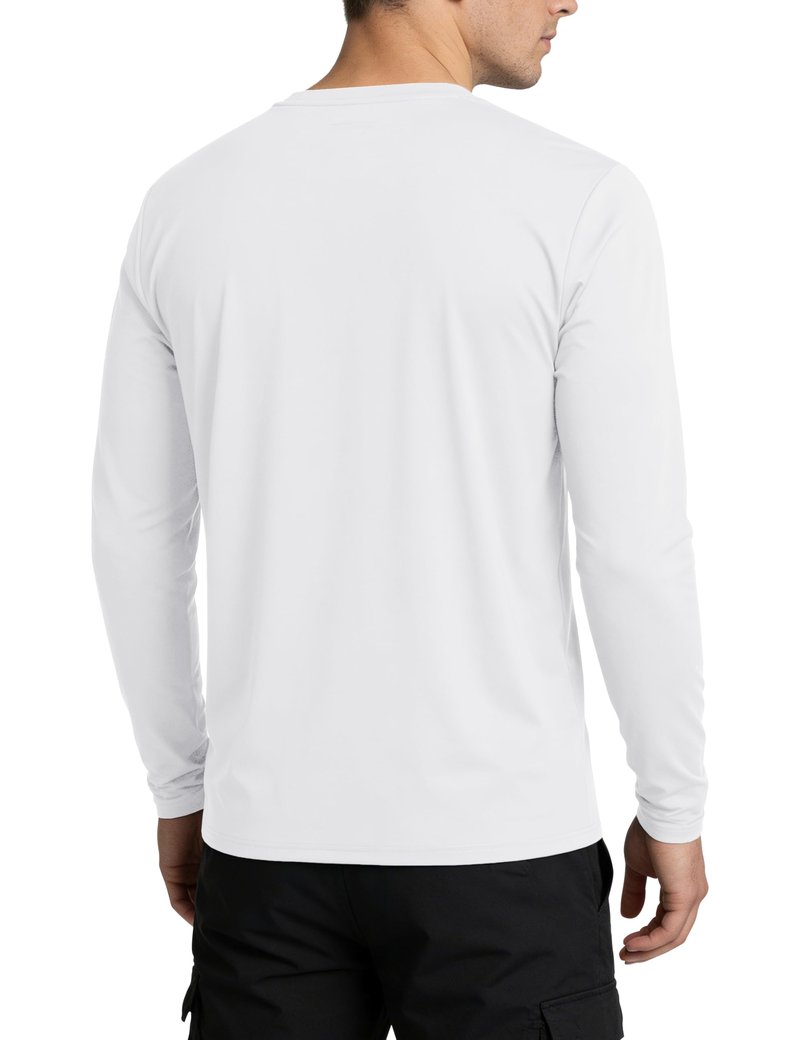 KEFITEVD Men's Sun Protection Shirts UV UPF 80+ Long Sleeve Rash Guard Fishing Hiking Running Quick Dry White L