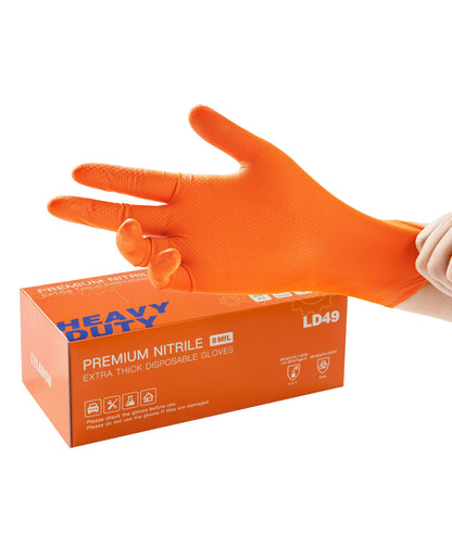 LANON 8-mil Orange Disposable Nitrile Gloves, Mechanic, Heavy Duty, Food Safe, Latex and Powder Free, Fully Diamond Textured, Large(Pack of 100)
