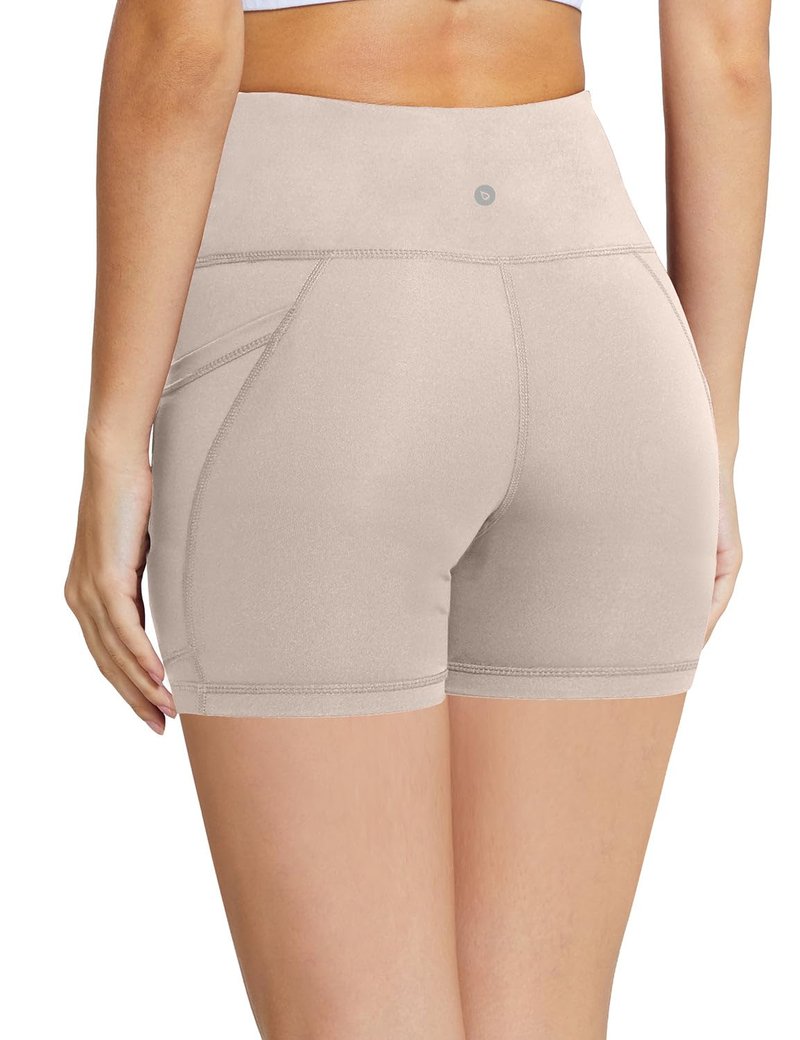 baleaf Workout Shorts Women 5" Biker Yoga Gym Spandex Running Volleyball Compression Short with Pockets Khaki S