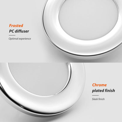 Dream lighting 12V RV Interior LED Puck Lights Recessed Kitchen Ceiling Cabinet Cool White Lighting 2.8inch, Chrome Shell, Pack of 10