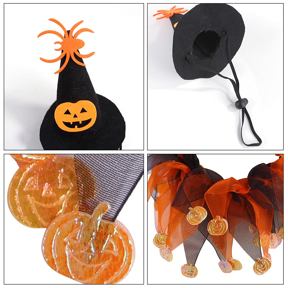 Cat Witch Halloween Costume Suit, Hmxpls Small Dogs & Cats Tutu Collar and Witch Pumpkin Hat Cute Costume Suit Kitten Outfit Clothing for Birthday Party Thanksgiving Christmas Holiday