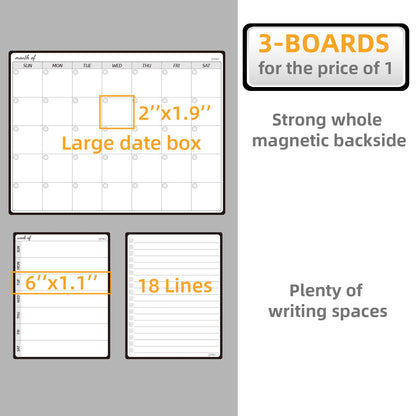 JJPRO Magnetic Monthly Calendar Whiteboard Set for Fridge-Monthly Planning Board and Two Bonus Dry Erase Grocery Board&Weekly Menu Board-Meal Planner Whiteboard/To-Do List-6 Markers