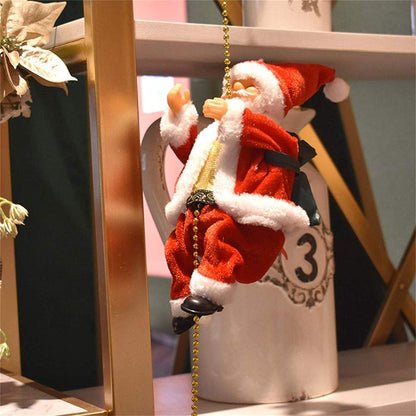 SKLOER Electric Animated Climbing Santa Claus 2022 Christmas Ornament On Rope Ladder, Indoor/Outdoor Hanging Christmas Tree Decoration