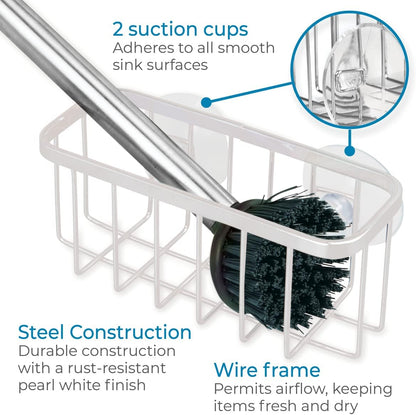 InterDesign Gia Kitchen Sink Suction Holder for Sponges, Scrubbers, Soap - Pearl White