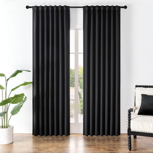Joydeco Black Blackout Curtains 96 Inches Long, Thermal Insulated Curtains 2 Panels Set for Bedroom, Room Darkening Drapes for Living Room Window (W52 x L96 Inch, Black)