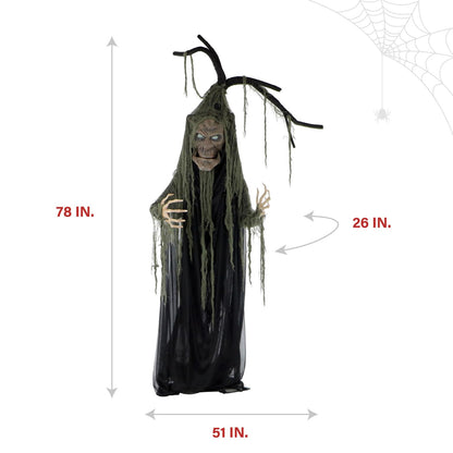 Haunted Hill Farm Life-Size Haunted Talking Tree Halloween Animatronic with Moving Mouth, Lights and Sound, Touch Activated and Battery Operated Indoor or Covered Outdoor Halloween Decorations
