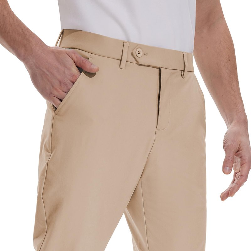 Hiwise Men's Golf Pants Stretch Dress Pants 30"/32"/34" Comfy Lightweight Casual Trousers Quick Dry Travel Pants with Pockets(Khaki, 30WX32L)