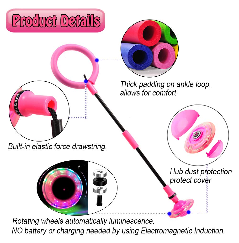 ILNCLUY Foldable Ankle Skip Ball Flashing Jumping Ring Colorful Sports Swing Ball, Fitness Fat Burning Jump Rope Game for Boy and Girl (Pink)