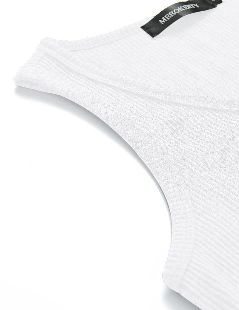MEROKEETY Women's 2026 Summer Sleeveless Tank Tops V Neck Ribbed Dressy Casual Henley Shirts Button Loose Cami Tees, White, M
