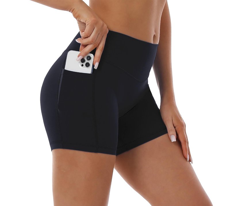 HOKOYI High Waisted Biker Shorts for Women 5'' Tummy Control Running Workout Spandex Athletic Gym Yoga Shorts with Pockets bk m Black