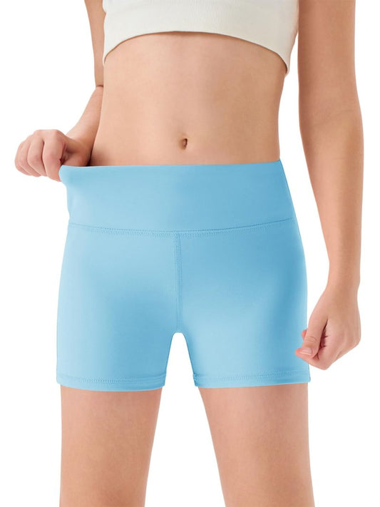 Haloumoning Girls Athletic Shorts Kids High Waisted Yoga Dance Biker Shorts Comfy Gymnastics Shorts 5-14Y Sky Blue