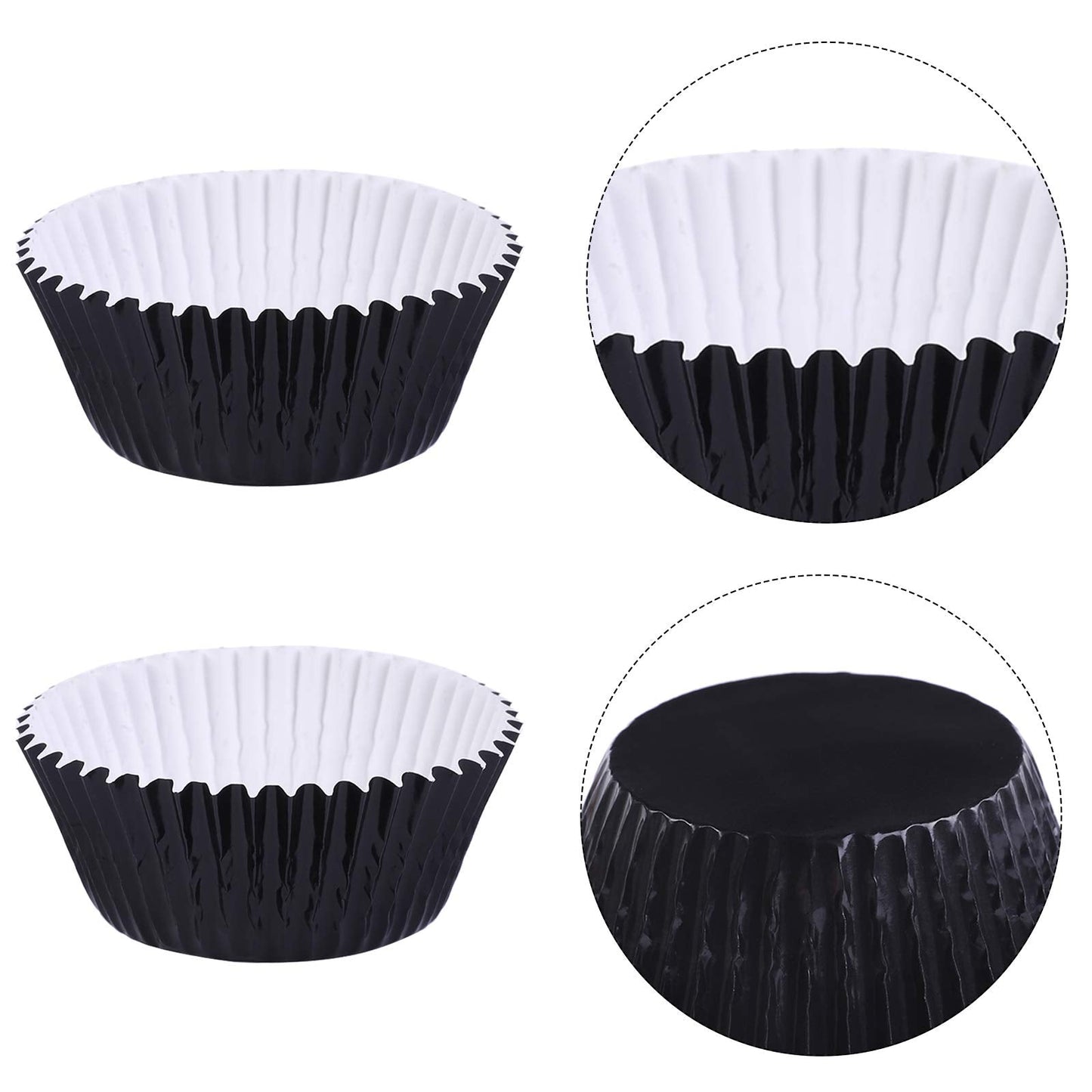 URATOT 100 Pieces Foil Metallic Cupcake Liners Muffin Wrappers Foil Baking Cups Muffin Paper Cases, Black
