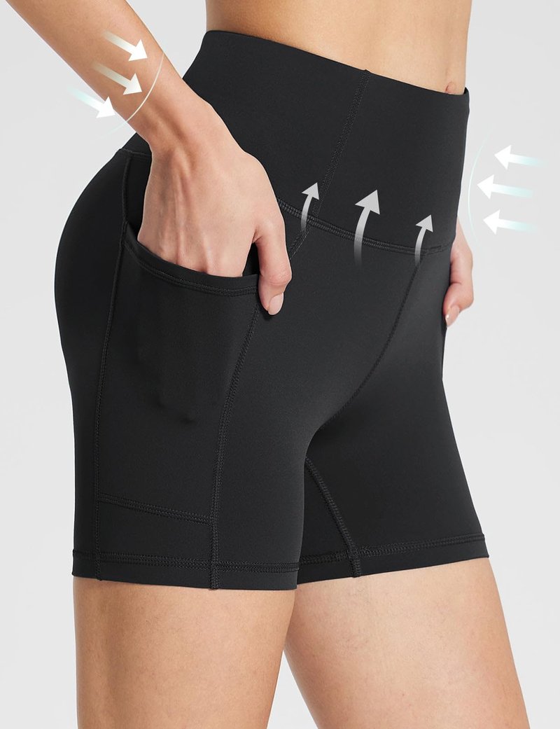 baleaf Womens Spandex Shorts 5" High Waisted Biker Workout Lycra Compression Shorts with Pockets Black XL