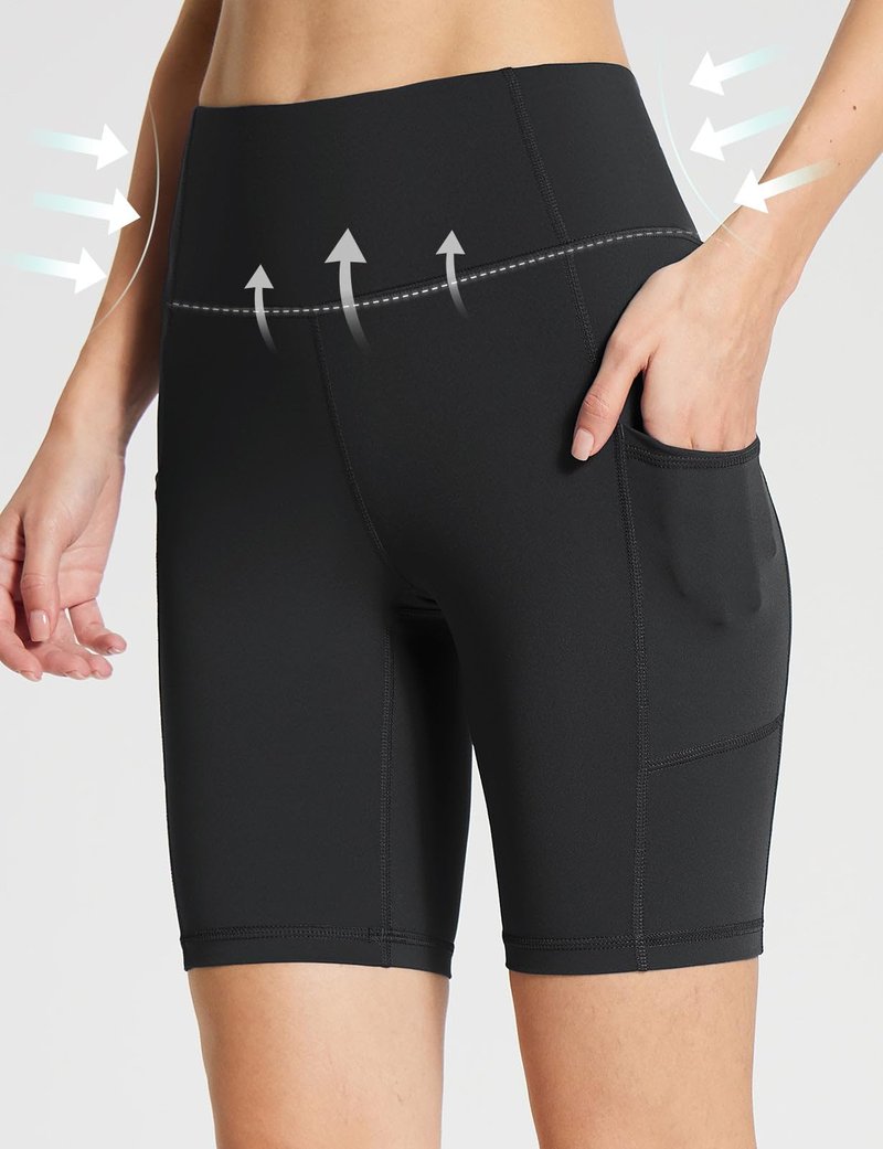 baleaf Womens Spandex Shorts 8" High Waisted Biker Workout Lycra Compression Shorts with Pockets Black L
