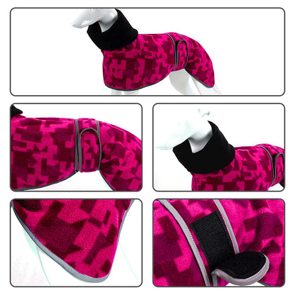 Winter Fleece Jumper for Whippet Greyhound Warm Fleece Lining and Adjustable Bands Pink