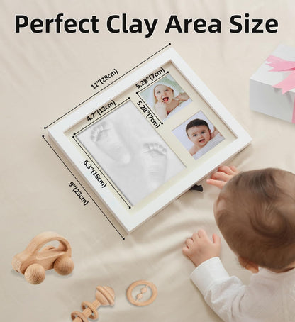 PewinGo Footprint & Handprint Clay Kit, Baby Photo Frame Kit for Newborn Baby Girls and Boys, Baby Shower Gifts,Baby Registry, New Parents Gift, Perfect Baby Memory and Nursery Room Decoration-WHITE