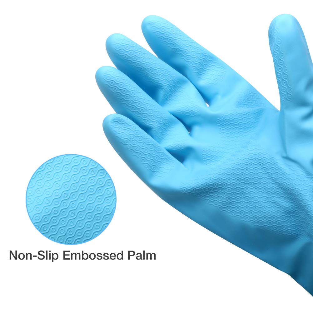 Alimat PluS 3 Pack Reusable Cleaning Gloves Latex Free - Dishwashing Gloves with Cotton Flock Liner and Embossed Palm - Waterproof Household Gloves for Laundry, Gardening (Medium)