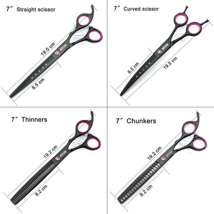 7.0 inches Professional Dog Grooming Scissors Set Straight & thinning & Curved & chunkers with Comb in 1 Set