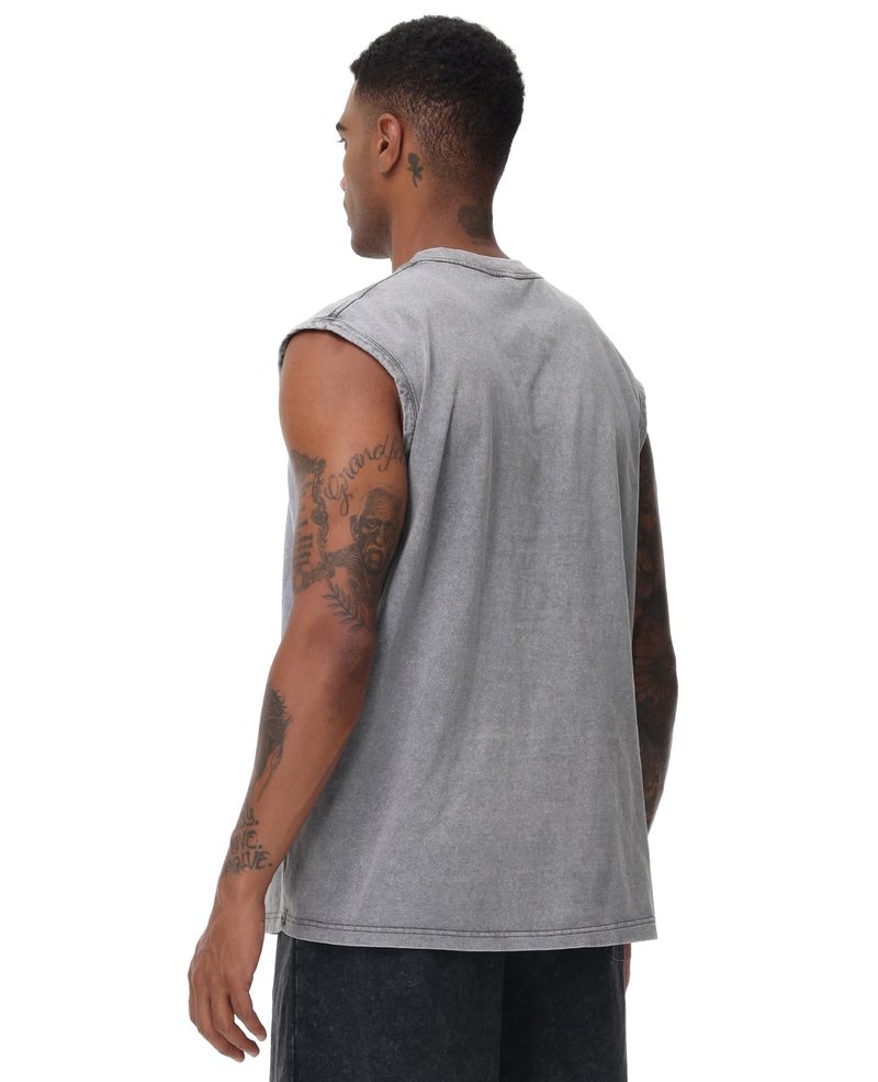 SnowElve 3 Pack Mens Workout Tank Tops Sleeveless Tee Shirts Men Muscle Shirt Gym Acid Wash T Shirts Running Beach Loose Fit Tee(PKGYBK,3XL)