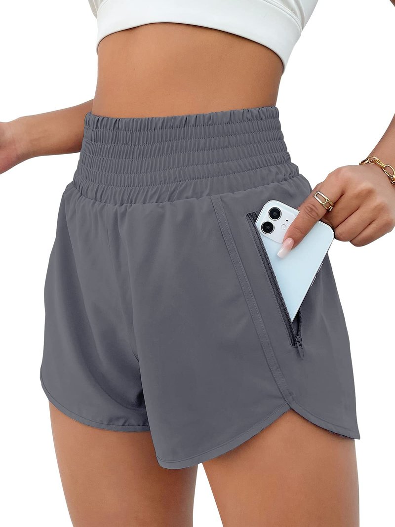 BMJL Women's Athletic Shorts High Waisted Running Short Pocket 2.5" Sporty Shorts Gym Elastic Workout Shorts(S,Flower Grey)