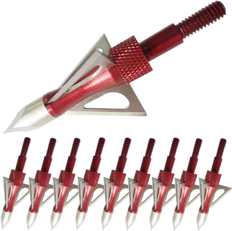 Archery Arrow Broadheads - 3-Blade 100 Grain Tips for Compound & Traditional Bows | Pack of 12
