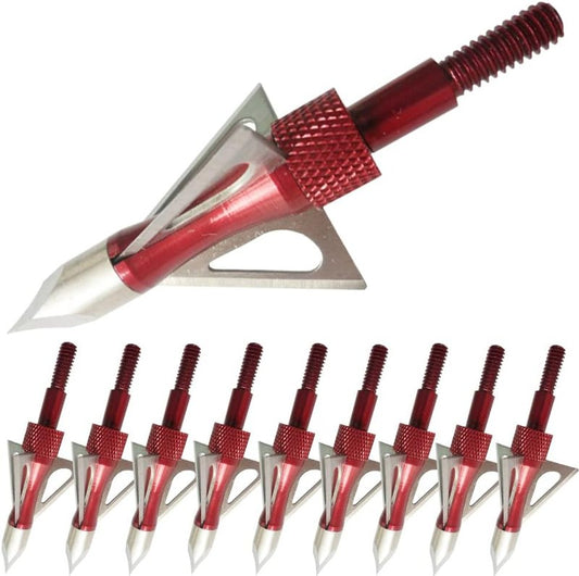 Archery Arrow Broadheads - 3-Blade 100 Grain Tips for Compound & Traditional Bows | Pack of 12