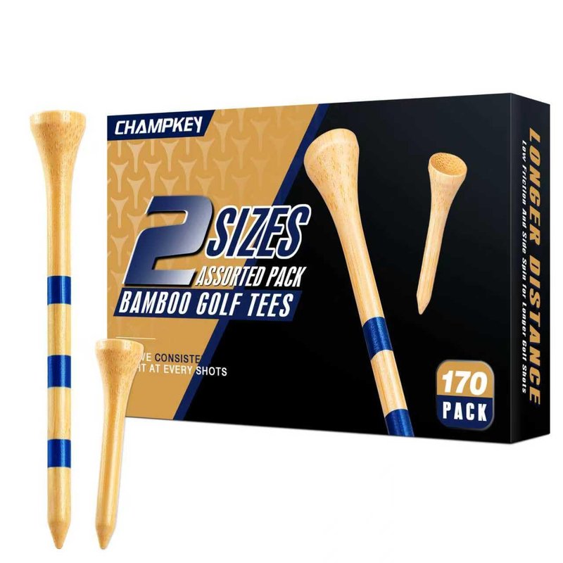 CHAMPKEY Premium Bamboo Golf Tees 170 Pack - 120 Pcs Long Tees with 50 Pcs Short Tees Assorted Pack - Friendly Biodegradable Material Golf Tee（2-3/4"）