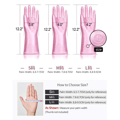 Alimat PluS 3 Pack Reusable Cleaning Gloves Latex Free - Dishwashing Gloves with Cotton Flock Liner and Embossed Palm - Waterproof Household Gloves for Laundry, Gardening (Medium)