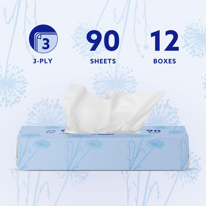 by Amazon 3-Ply Facial Tissues, 1080 Count (12 Packs of 90) (Previously Presto!)