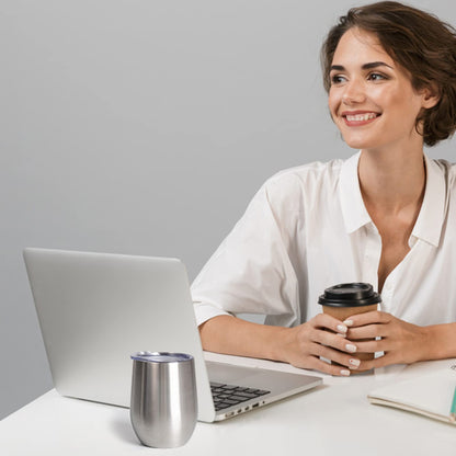 FristChoice 12 oz Insulated Wine Tumbler with Lid and Straw,Stainless Steel Stemless Wine Tumbler Glasses Double Wall Vacuum Wine Cups Tumbler for Coffee,Champaign,Cocktail,Office（Silver,1）