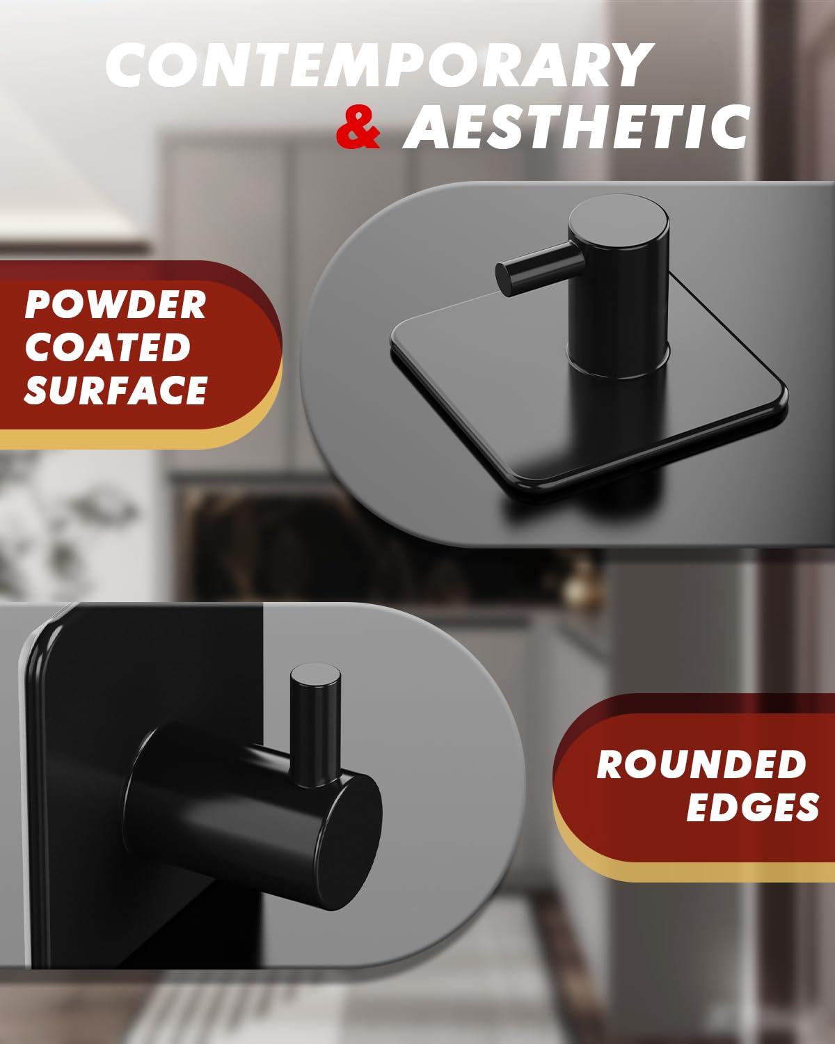 Adhesive Hooks Heavy Duty 30lb(Max) Wall Hooks, 5 Pack Self Adhesive Damage Free Towel Rack, Stainless Steel for Coat Robe, Waterproof Oilproof Rustproof for Bathroom Shower Kitchen Office