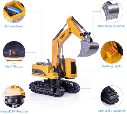 Thedttoy Remote Control Digger RC Excavator 2.4GHz Remote Control Excavator Diggers Construction Toys for Kids,6 Channel RC Diggers Tractor Toy w/Light, Birthday Xmas Gift for 3 4 5 6+ Year Old Boys