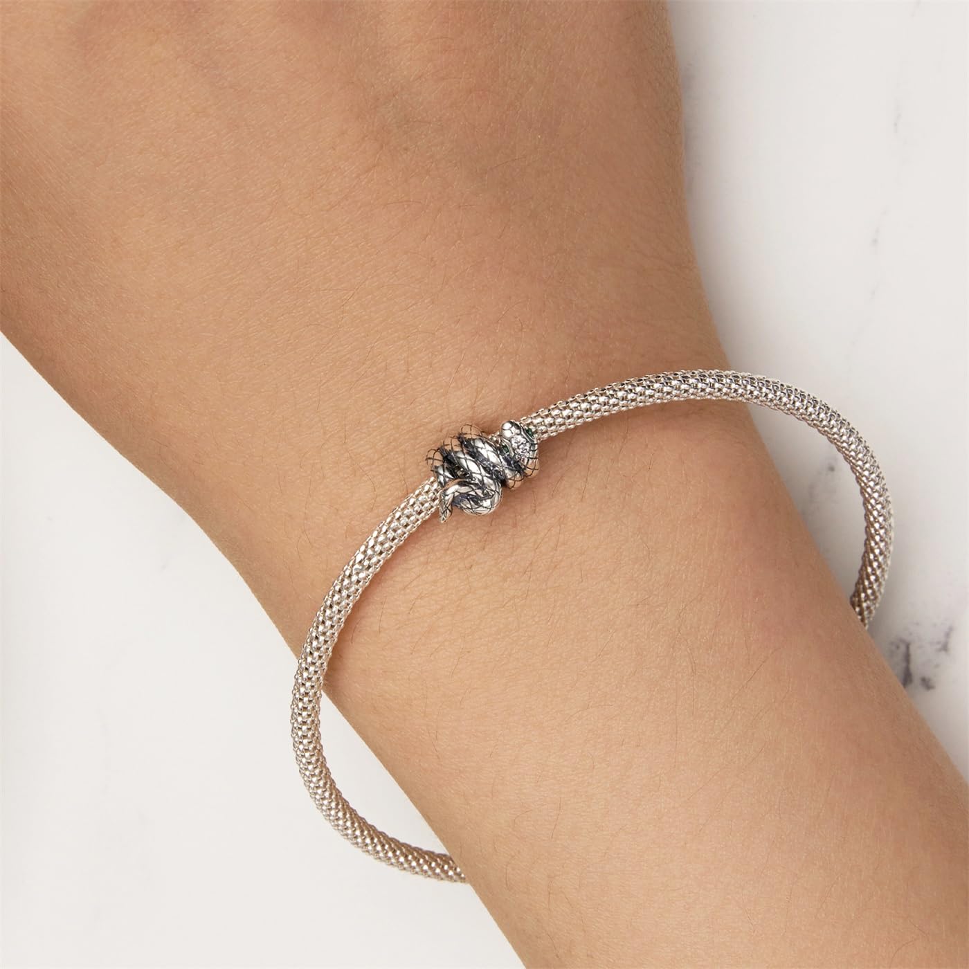 VOROCO Charm 925 Sterling Silver Bracelet Necklace Pendant Bead Charms Jewelry Gift for Women Mother Daughter Grandma Family Friends (Silver Snake)